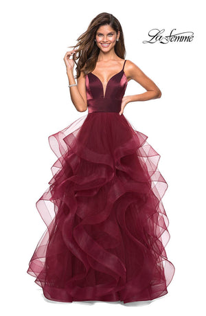 La Femme 27502 prom dress images.  La Femme 27502 is available in these colors: Blush, Burgundy, Gunmetal, Navy.