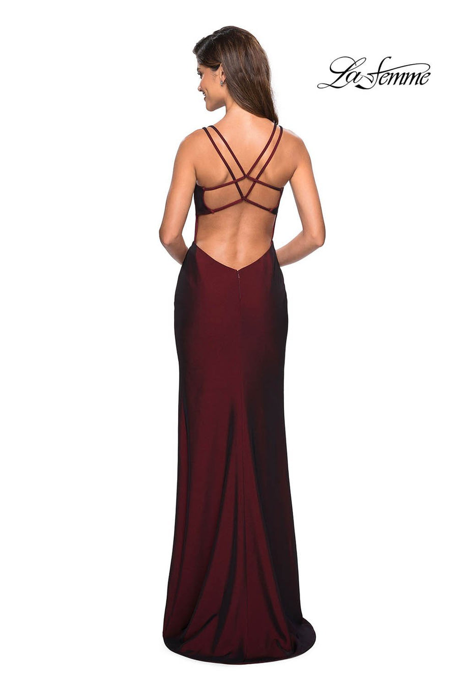 La Femme 27512 prom dress images.  La Femme 27512 is available in these colors: Burgundy, Navy, Violet.