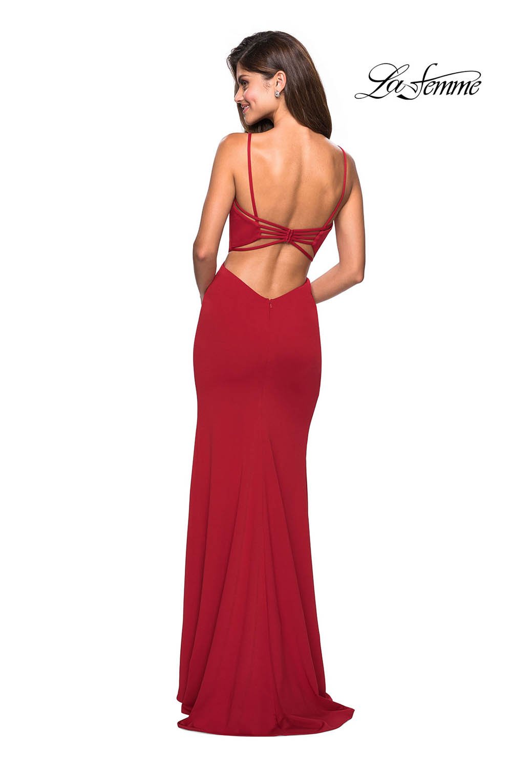 La Femme 27516 prom dress images.  La Femme 27516 is available in these colors: Deep Red, Plum, Royal Blue.