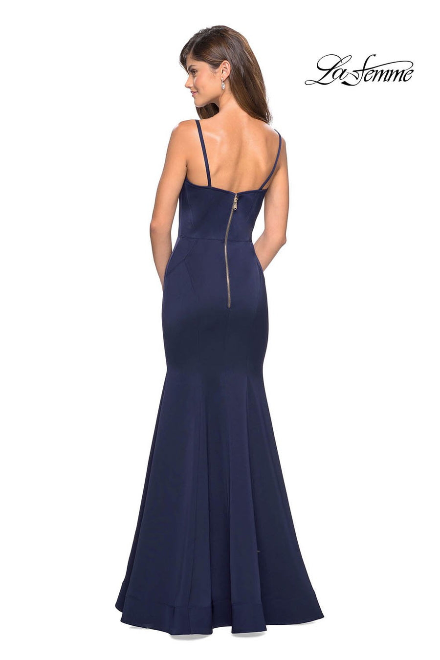 La Femme 27524 prom dress images.  La Femme 27524 is available in these colors: Burgundy, Evergreen, Mauve, Navy.