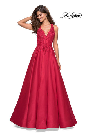 La Femme 27529 prom dress images.  La Femme 27529 is available in these colors: Indigo, Red.