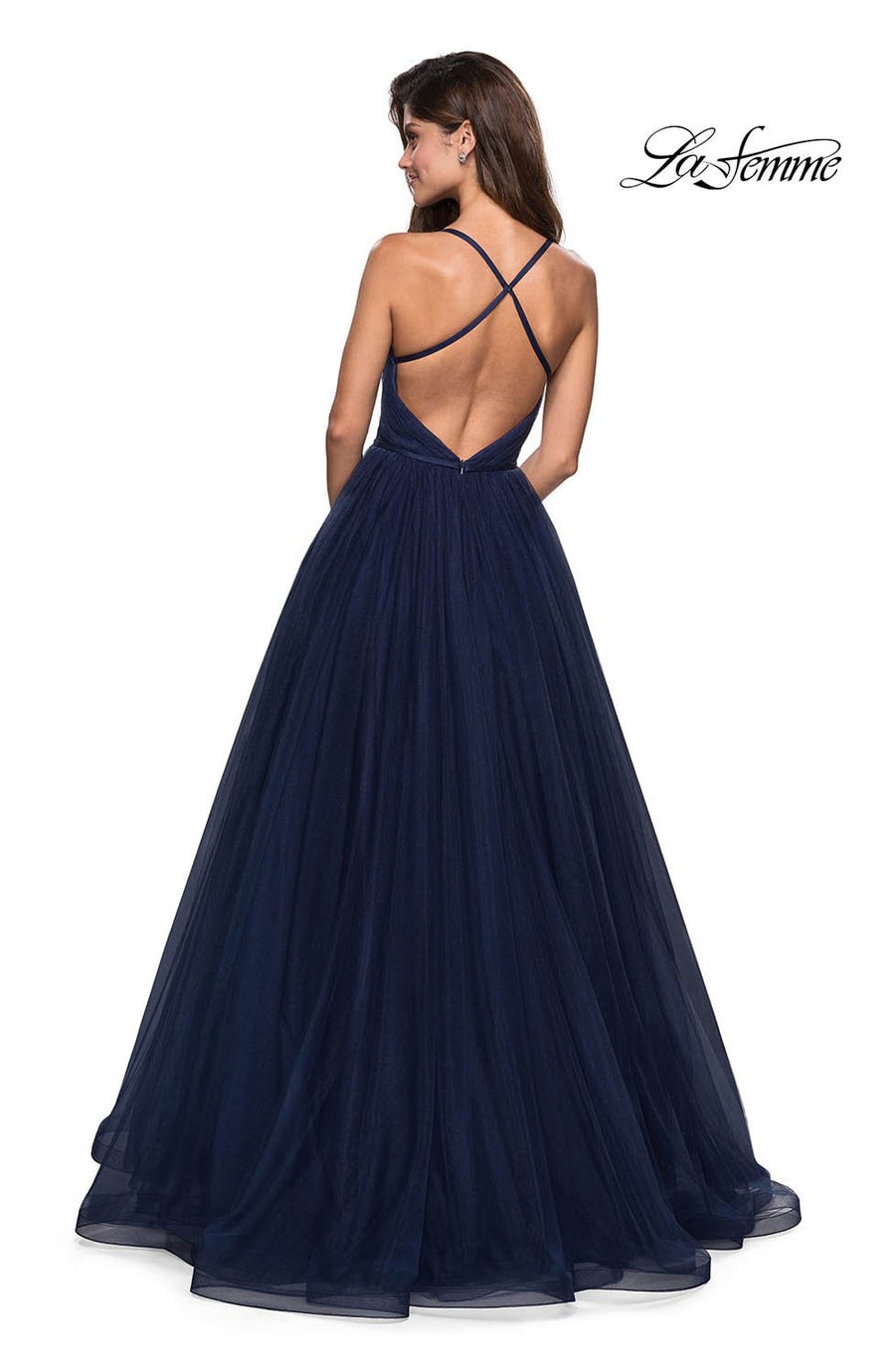 La Femme 27535 prom dress images.  La Femme 27535 is available in these colors: Lavender, Mauve, Navy, Platinum.