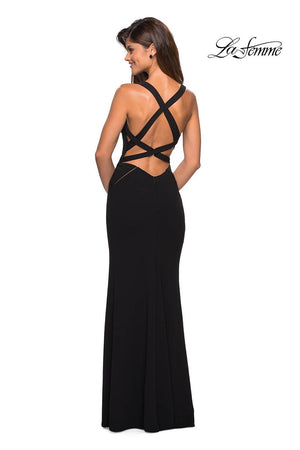 La Femme 27538 prom dress images.  La Femme 27538 is available in these colors: Black, Forest Green, White.