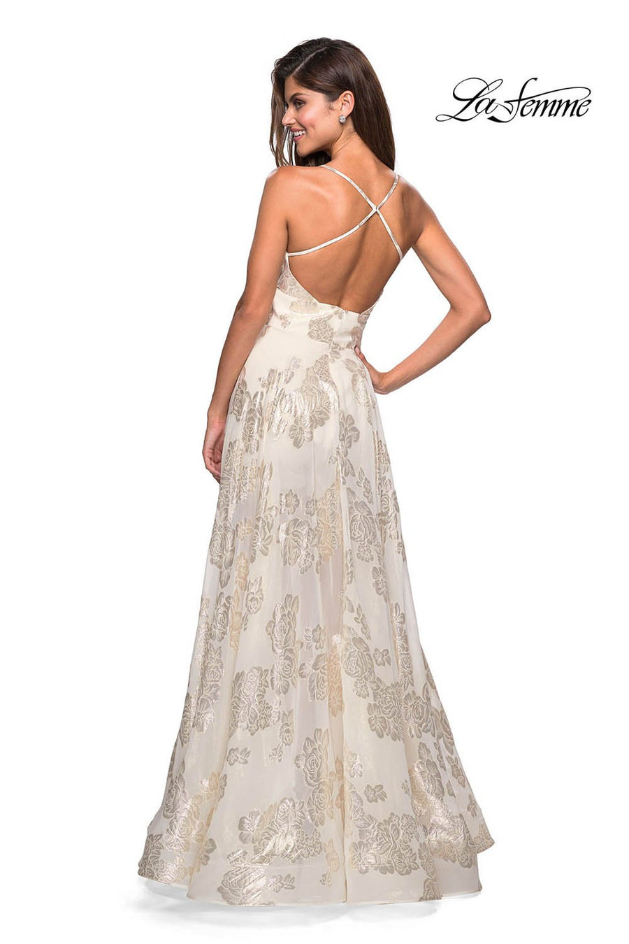 La Femme 27547 prom dress images.  La Femme 27547 is available in these colors: Ivory Gold.