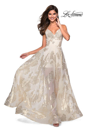 La Femme 27547 prom dress images.  La Femme 27547 is available in these colors: Ivory Gold.