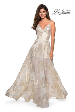 La Femme 27547 prom dress images.  La Femme 27547 is available in these colors: Ivory Gold.