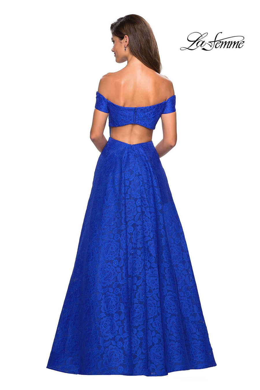 La Femme 27556 prom dress images.  La Femme 27556 is available in these colors: Electric Blue, Garnet, Hot Pink, White.