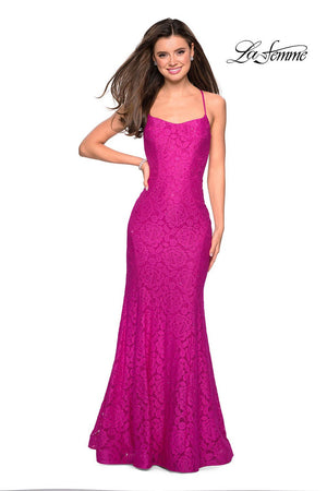 La Femme 27565 prom dress images.  La Femme 27565 is available in these colors: Gunmetal, Hot Pink, Navy, Periwinkle, White, Yellow.