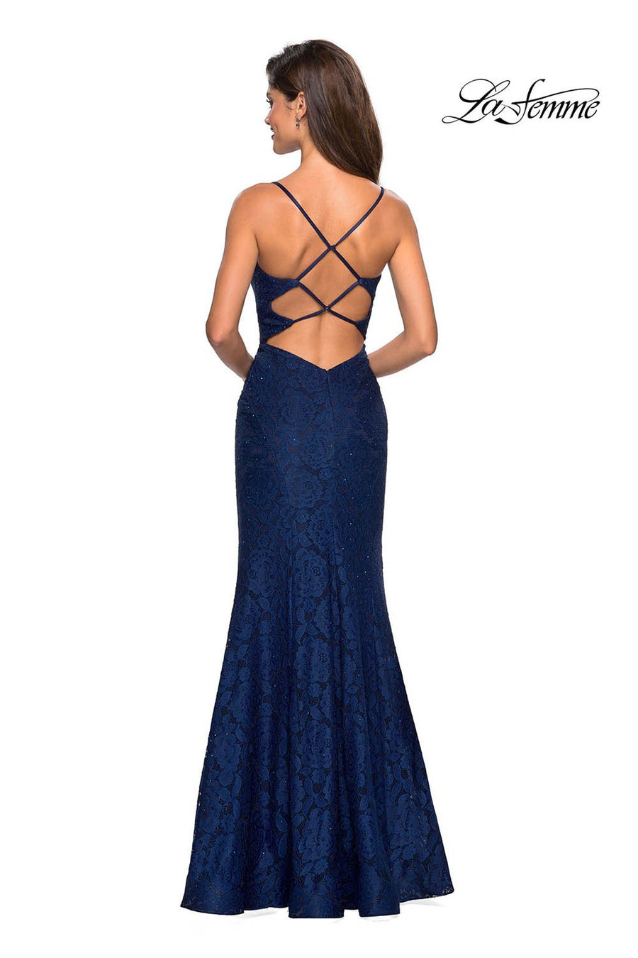 La Femme 27565 prom dress images.  La Femme 27565 is available in these colors: Gunmetal, Hot Pink, Navy, Periwinkle, White, Yellow.