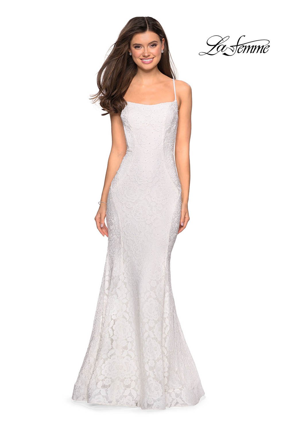 La Femme 27565 prom dress images.  La Femme 27565 is available in these colors: Gunmetal, Hot Pink, Navy, Periwinkle, White, Yellow.