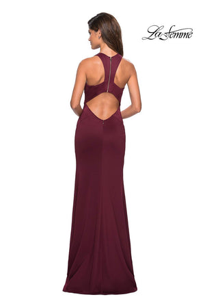 La Femme 27573 prom dress images.  La Femme 27573 is available in these colors: Gunmetal, Wine.