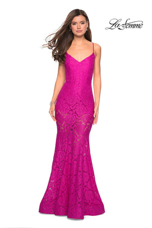 La Femme 27584 prom dress images.  La Femme 27584 is available in these colors: Black, Electric Blue, Hot Pink, Ivory, Wine.