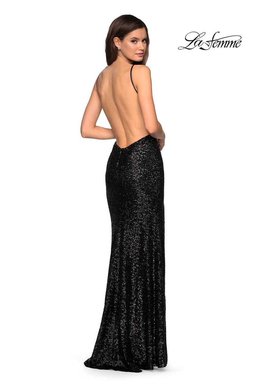 La Femme 27585 prom dress images.  La Femme 27585 is available in these colors: Black, Gunmetal, Navy, Red.
