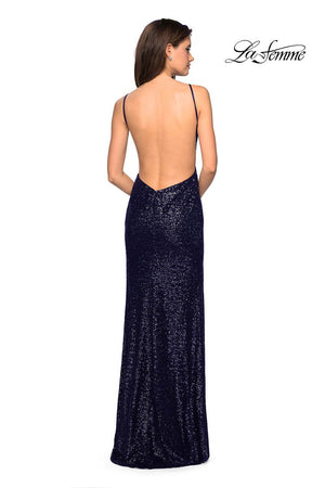 La Femme 27585 prom dress images.  La Femme 27585 is available in these colors: Black, Gunmetal, Navy, Red.