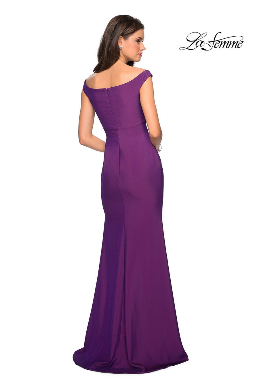 La Femme 27587 prom dress images.  La Femme 27587 is available in these colors: Burgundy, Gunmetal, Navy, Violet.