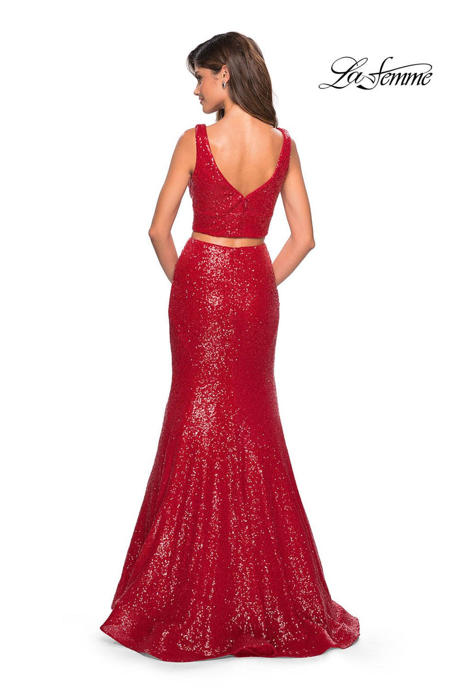 La Femme 27590 prom dress images.  La Femme 27590 is available in these colors: Navy, Red.