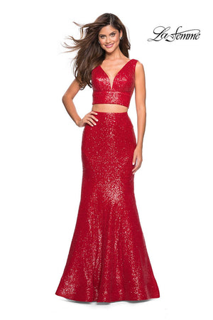 La Femme 27590 prom dress images.  La Femme 27590 is available in these colors: Navy, Red.