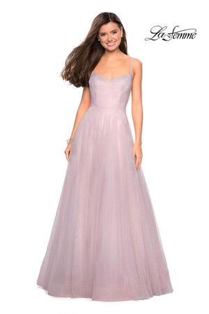 La Femme 27608 prom dress images.  La Femme 27608 is available in these colors: Dusty Mauve, Nude, Pale Blue.