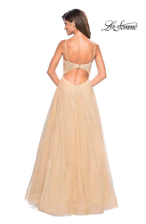 La Femme 27608 prom dress images.  La Femme 27608 is available in these colors: Dusty Mauve, Nude, Pale Blue.