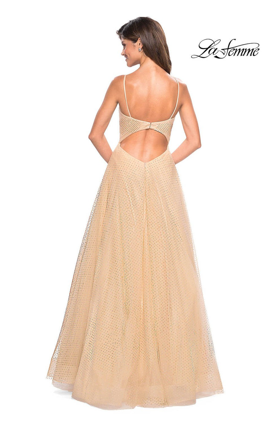 La Femme 27608 prom dress images.  La Femme 27608 is available in these colors: Dusty Mauve, Nude, Pale Blue.