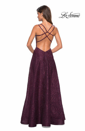 La Femme 27612 prom dress images.  La Femme 27612 is available in these colors: Cloud Blue, Gunmetal, Ivory, Plum.