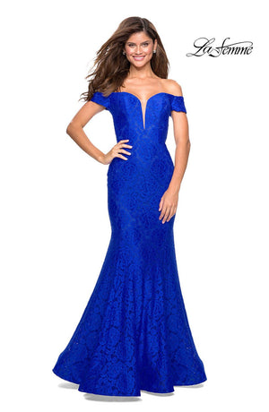 La Femme 27613 prom dress images.  La Femme 27613 is available in these colors: Electric Blue, Hot Pink, Pale Yellow.