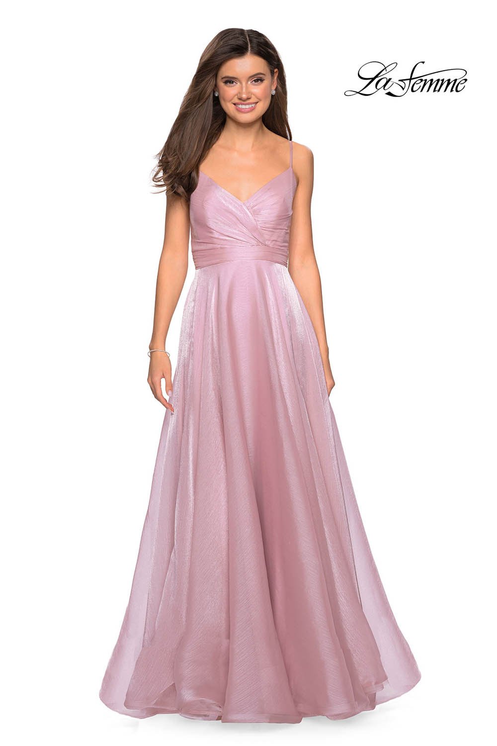 La Femme 27616 prom dress images.  La Femme 27616 is available in these colors: Lavender, Light Blue, Mauve, Silver.