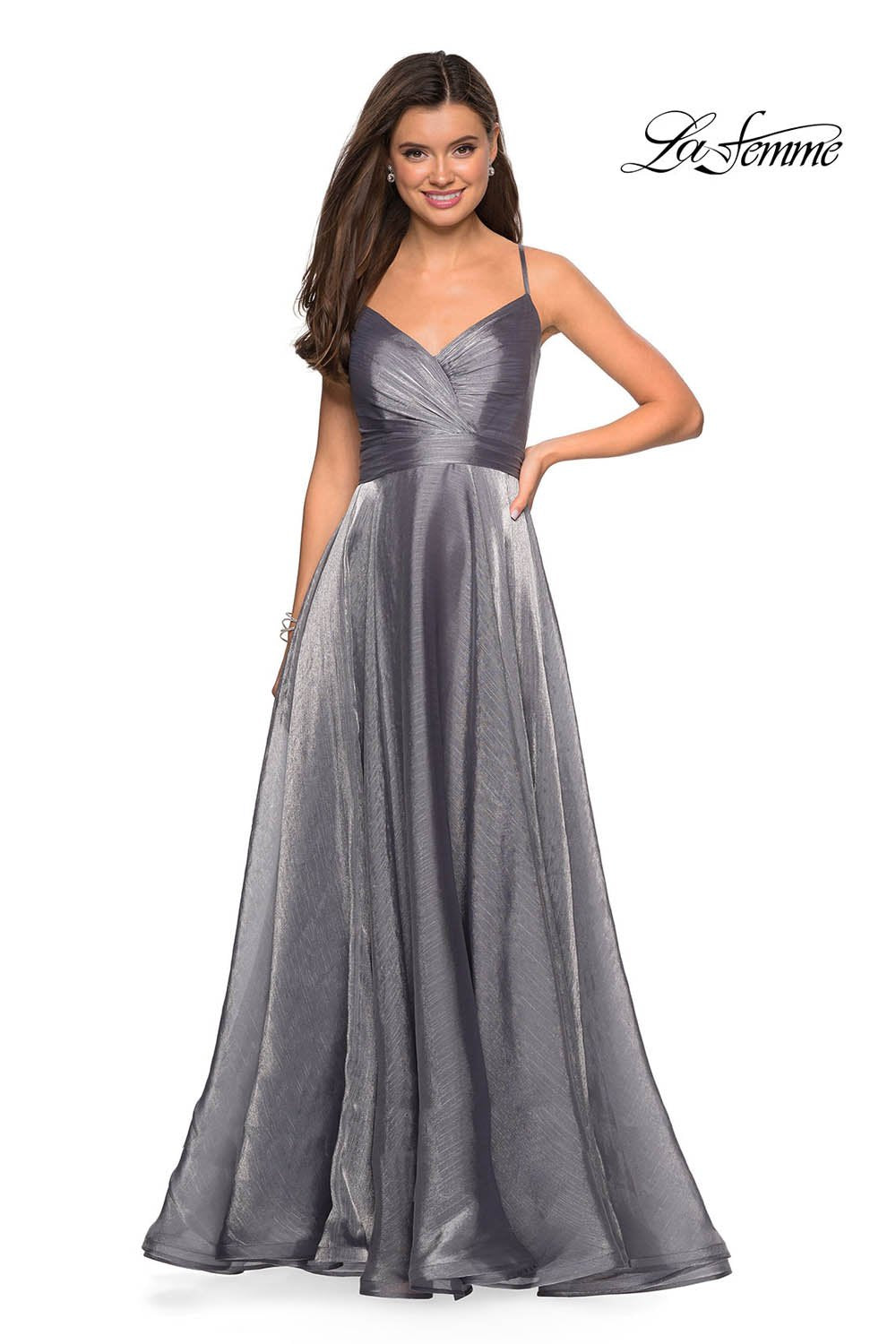 La Femme 27616 prom dress images.  La Femme 27616 is available in these colors: Lavender, Light Blue, Mauve, Silver.