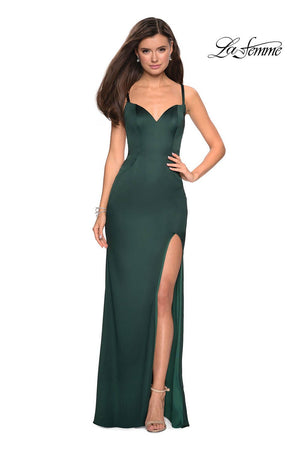 La Femme 27617 prom dress images.  La Femme 27617 is available in these colors: Emerald, Navy, Red.