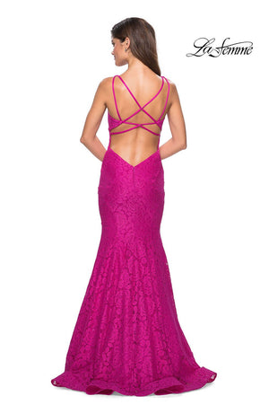 La Femme 27623 prom dress images.  La Femme 27623 is available in these colors: Cloud Blue, Hot Pink, White, Yellow.