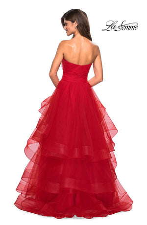 La Femme 27624 prom dress images.  La Femme 27624 is available in these colors: Mauve, Red, Royal Blue, White.