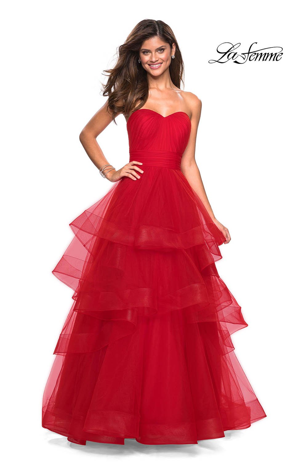 La Femme 27624 prom dress images.  La Femme 27624 is available in these colors: Mauve, Red, Royal Blue, White.