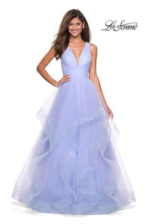 La Femme 27628 prom dress images.  La Femme 27628 is available in these colors: Aquamarine, Black, Lilac Mist, Mauve.