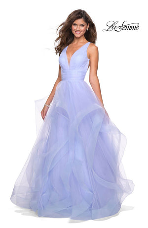 La Femme 27628 prom dress images.  La Femme 27628 is available in these colors: Aquamarine, Black, Lilac Mist, Mauve.