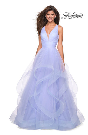 La Femme 27628 prom dress images.  La Femme 27628 is available in these colors: Aquamarine, Black, Lilac Mist, Mauve.