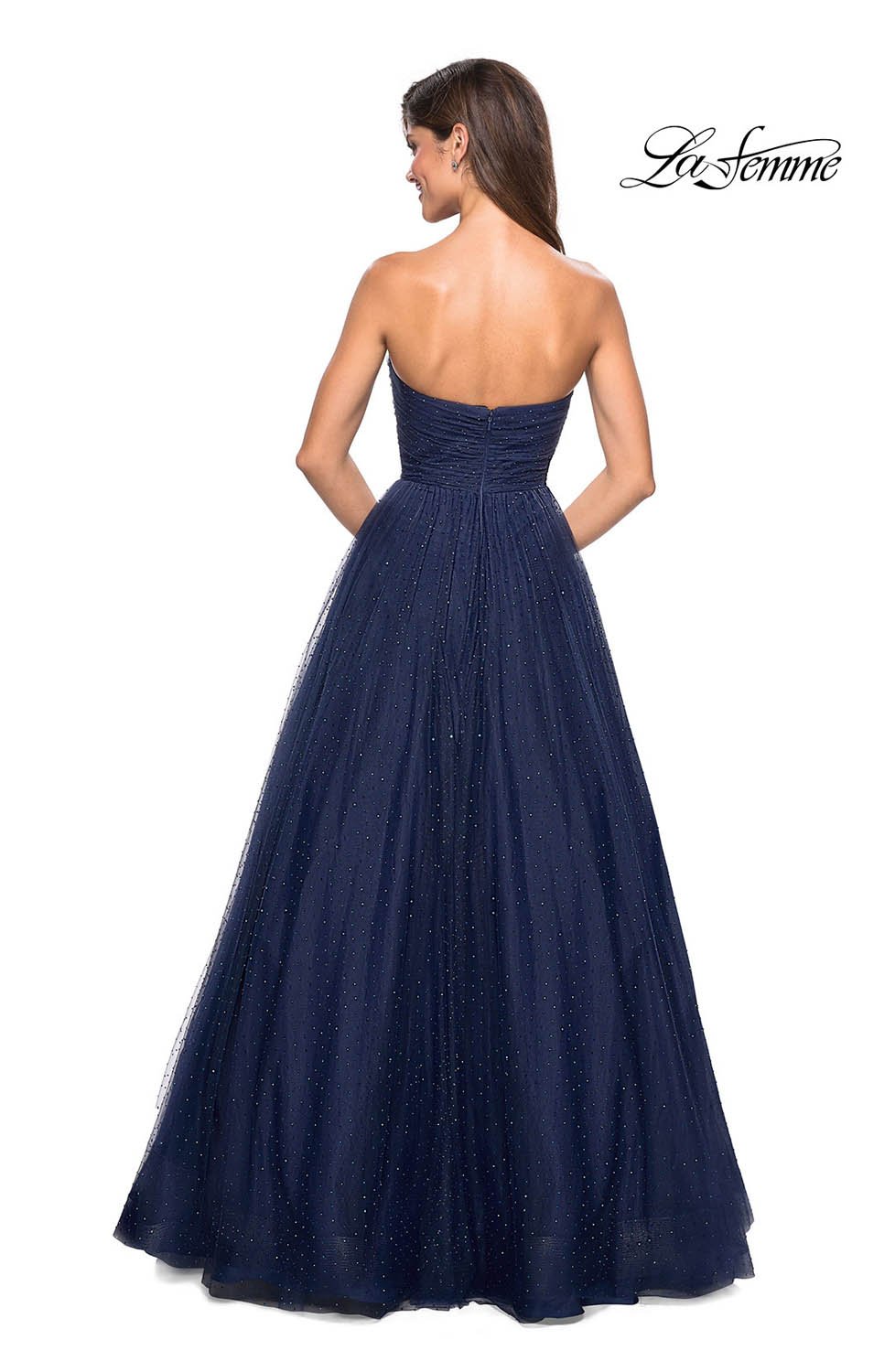 La Femme 27630 prom dress images.  La Femme 27630 is available in these colors: Aquamarine, Gunmetal, Light Pink, Lilac Mist, Navy.