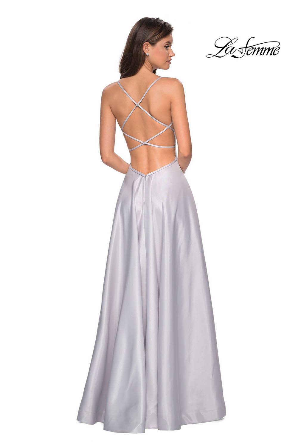 La Femme 27634 prom dress images.  La Femme 27634 is available in these colors: Blush, Cloud Blue, Silver.