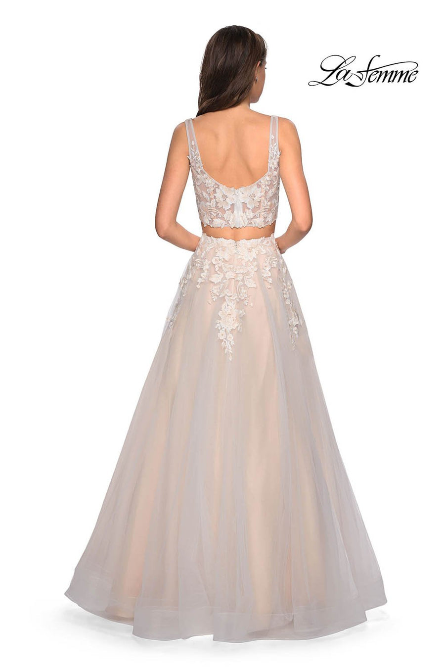 La Femme 27635 prom dress images.  La Femme 27635 is available in these colors: Ivory Nude.