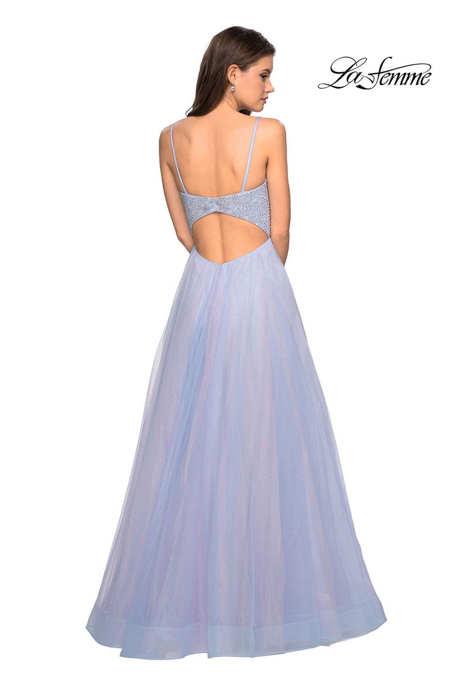 La Femme 27636 prom dress images.  La Femme 27636 is available in these colors: Blue Pink, Mauve.