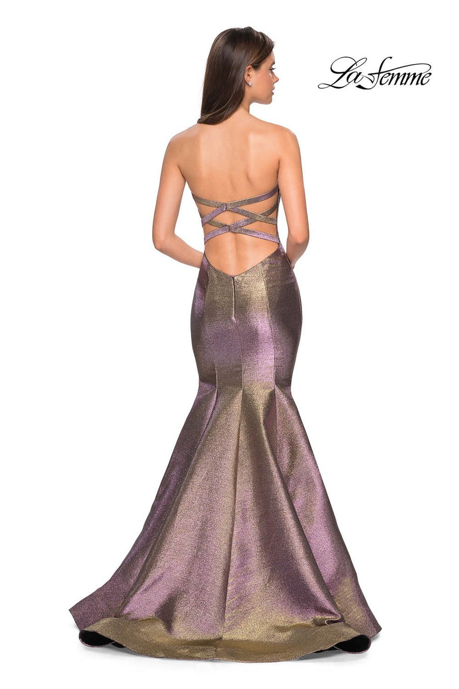 La Femme 27638 prom dress images.  La Femme 27638 is available in these colors: Purple Gold.