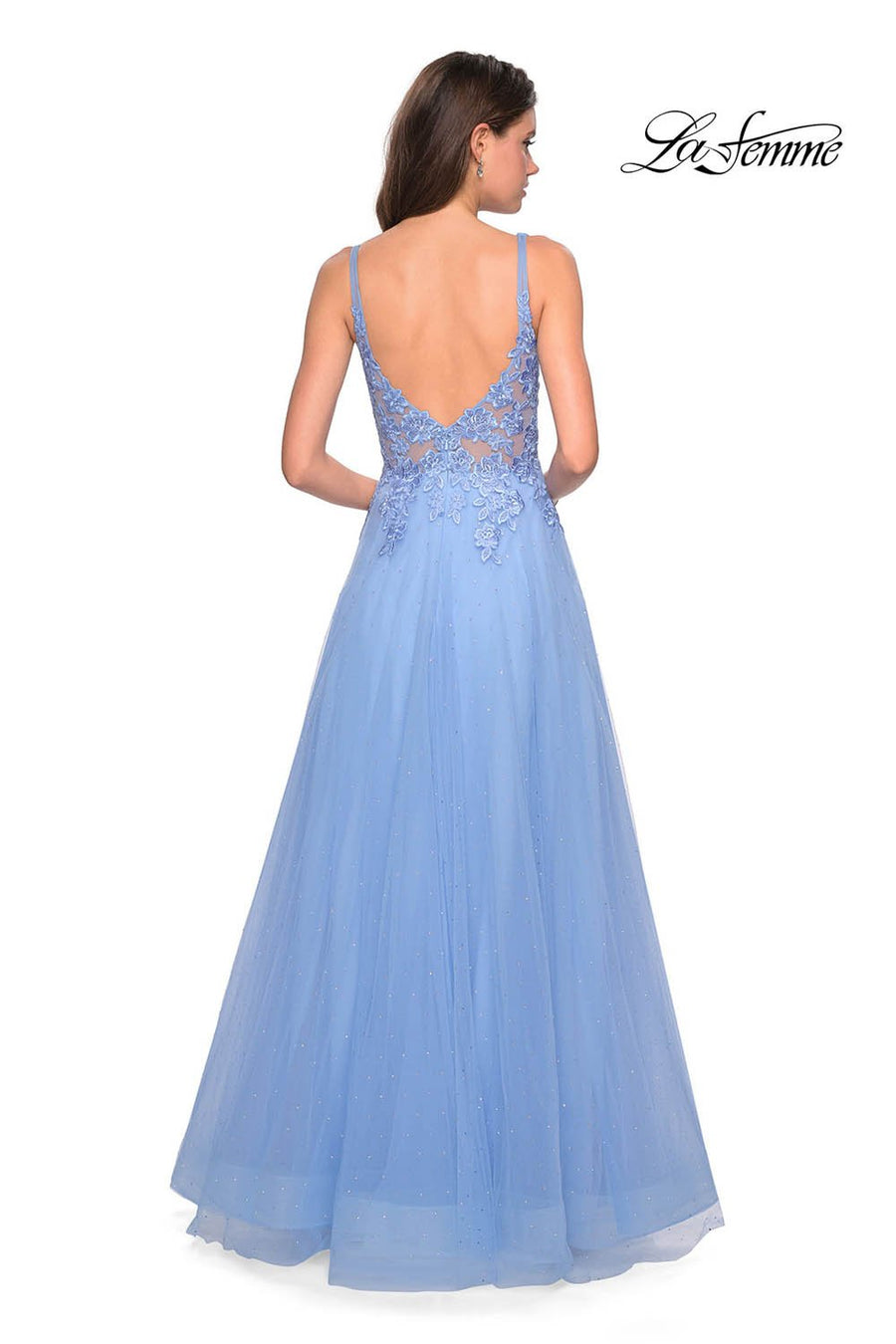 La Femme 27646 prom dress images.  La Femme 27646 is available in these colors: Cloud Blue, Mauve.