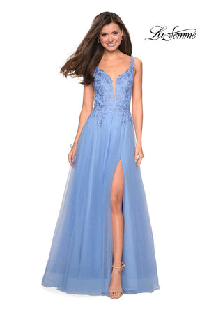 La Femme 27646 prom dress images.  La Femme 27646 is available in these colors: Cloud Blue, Mauve.