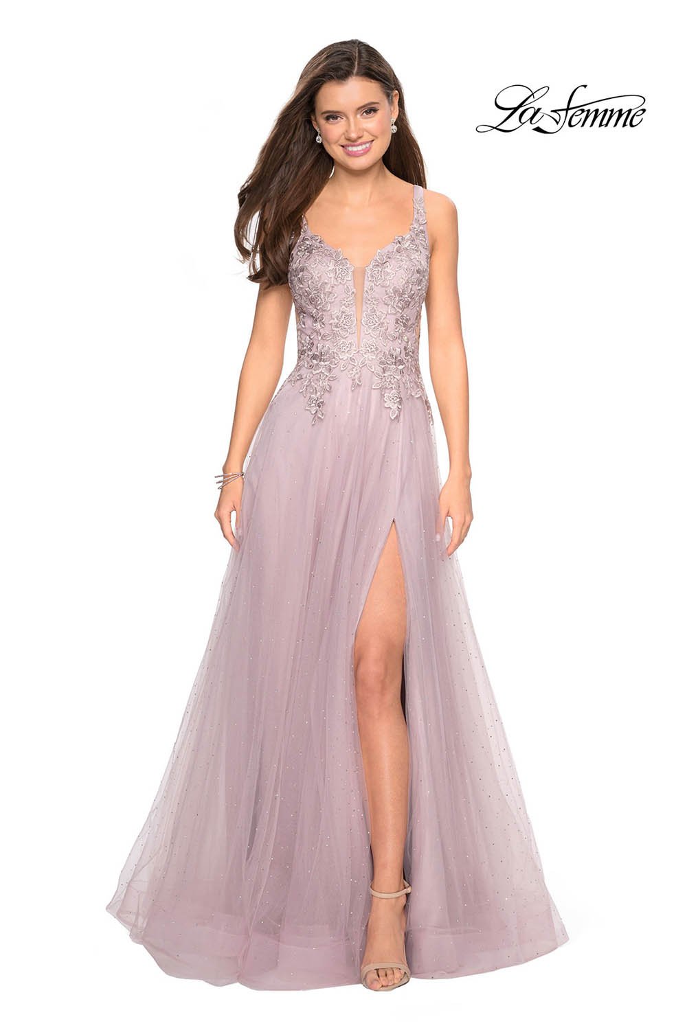 La Femme 27646 prom dress images.  La Femme 27646 is available in these colors: Cloud Blue, Mauve.