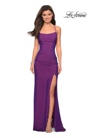 La Femme 27660 prom dress images.  La Femme 27660 is available in these colors: Black, Burgundy, Navy, Violet.