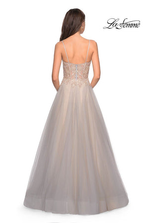 La Femme 27674 prom dress images.  La Femme 27674 is available in these colors: Gray Nude.