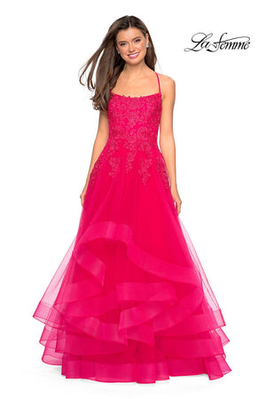 La Femme 27694 prom dress images.  La Femme 27694 is available in these colors: Hot Fuchsia, Lilac Mist, Marine Blue.