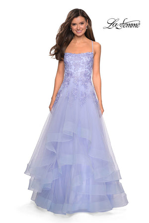 La Femme 27694 prom dress images.  La Femme 27694 is available in these colors: Hot Fuchsia, Lilac Mist, Marine Blue.