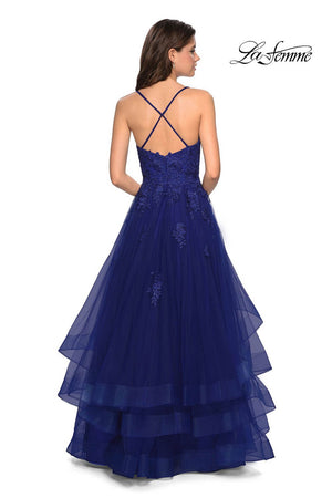 La Femme 27694 prom dress images.  La Femme 27694 is available in these colors: Hot Fuchsia, Lilac Mist, Marine Blue.