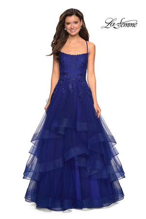 La Femme 27694 prom dress images.  La Femme 27694 is available in these colors: Hot Fuchsia, Lilac Mist, Marine Blue.