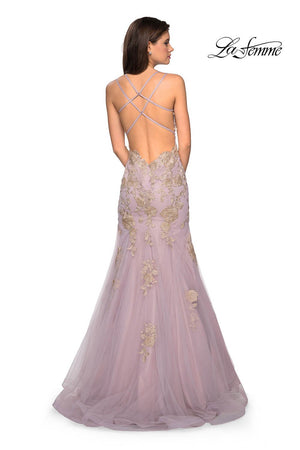 La Femme 27710 prom dress images.  La Femme 27710 is available in these colors: Gold Mauve.